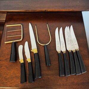 10 Pc. Crown Crest, Sheffield & Regent Black & Gold Bakelite - NOT Matching Set